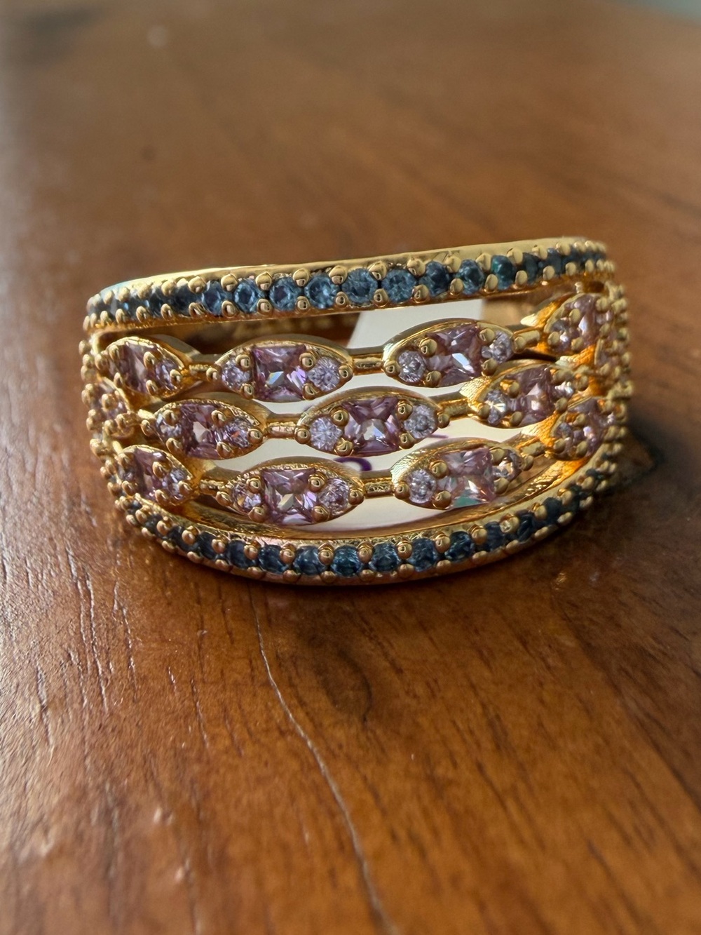 bp Gold Tone Ring with Pink and Blue Stones “Wink Wink” size 9